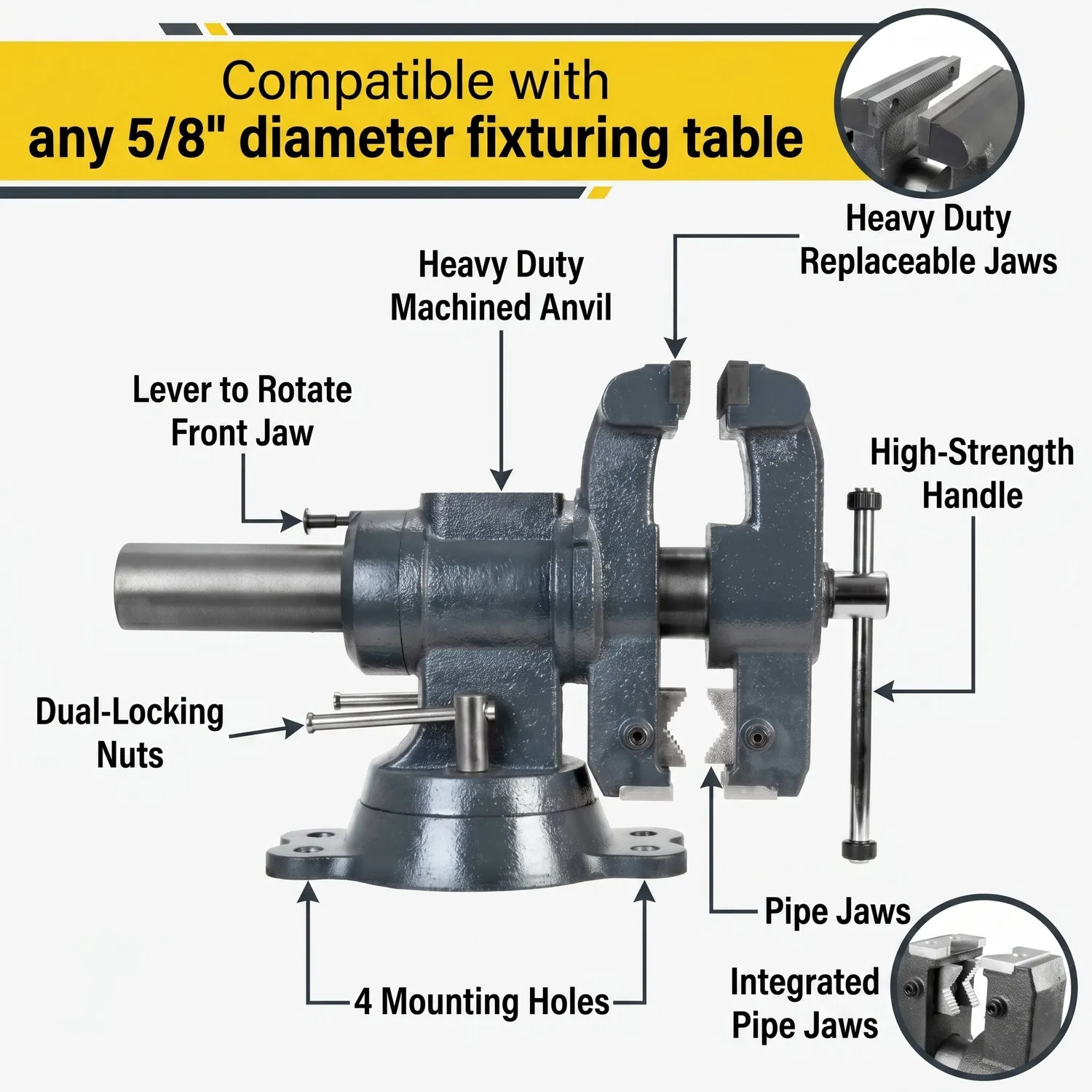 STRONG HAND EUROPE Vise with 360° Rotating Jaw & Base étau 5/8″