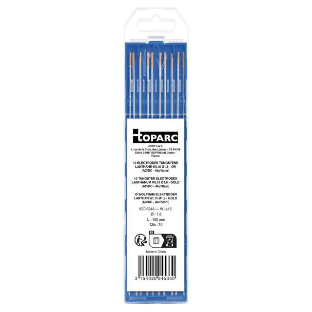 GYS électrodes tungstène WL15 Ø 1,6 mm lot de 10