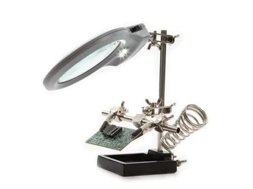 Velleman VTLLAMP troisième main avec loupe LED et support fer à souder