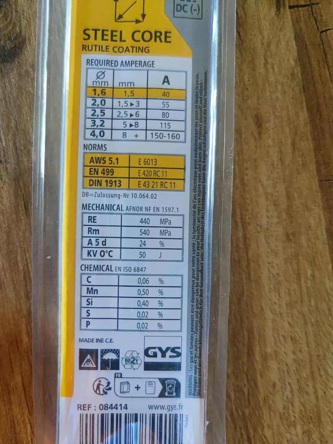 GYS électrodes rutiles E6013 Ø 1,6 mm, étui de 50, inox