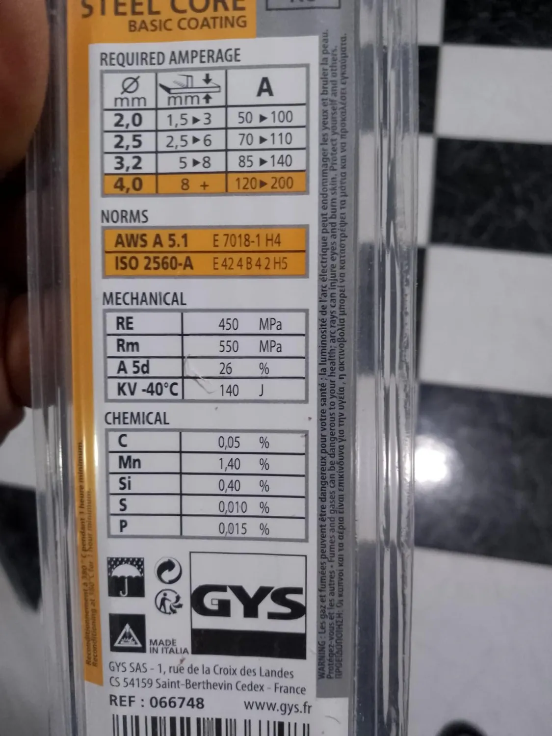 GYS E7018 électrodes MMA basiques Ø4,0mm x6