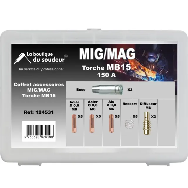 LA BOUTIQUE DU SOUDEUR MB15 coffret torche MIG 150 A consommables