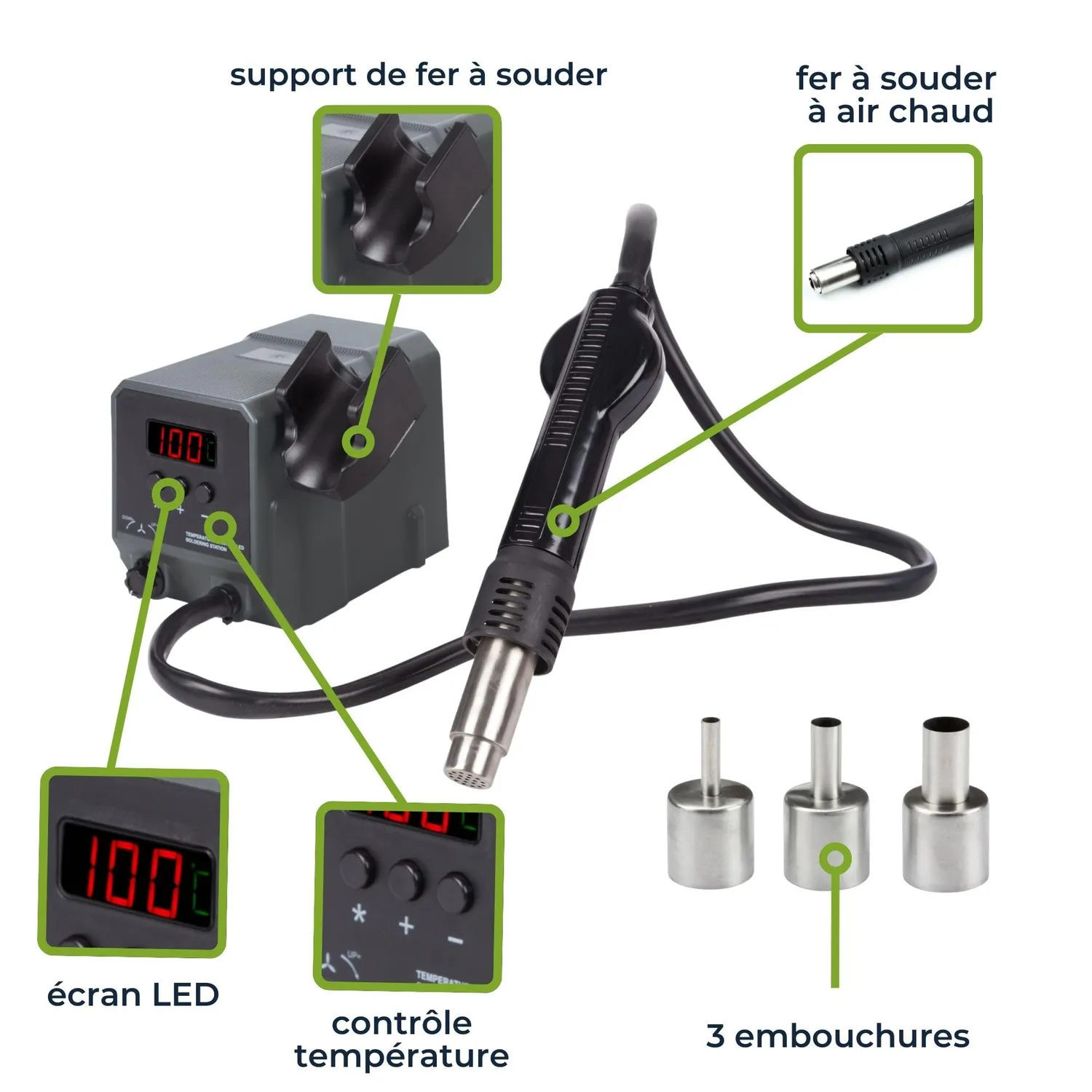Velleman station de soudage air chaud 300 W 100-500 °C CMS