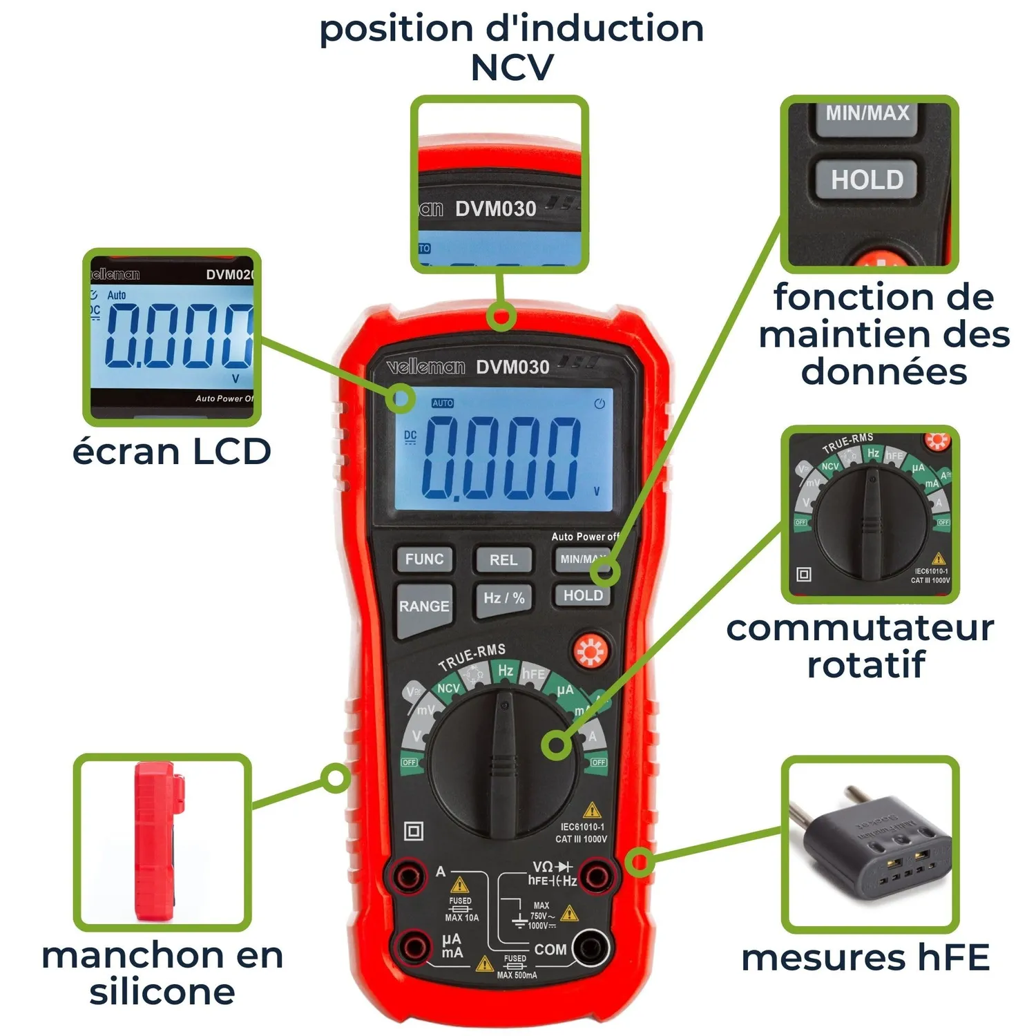 Velleman GP Series multimètre numérique sans contact, maintien des données