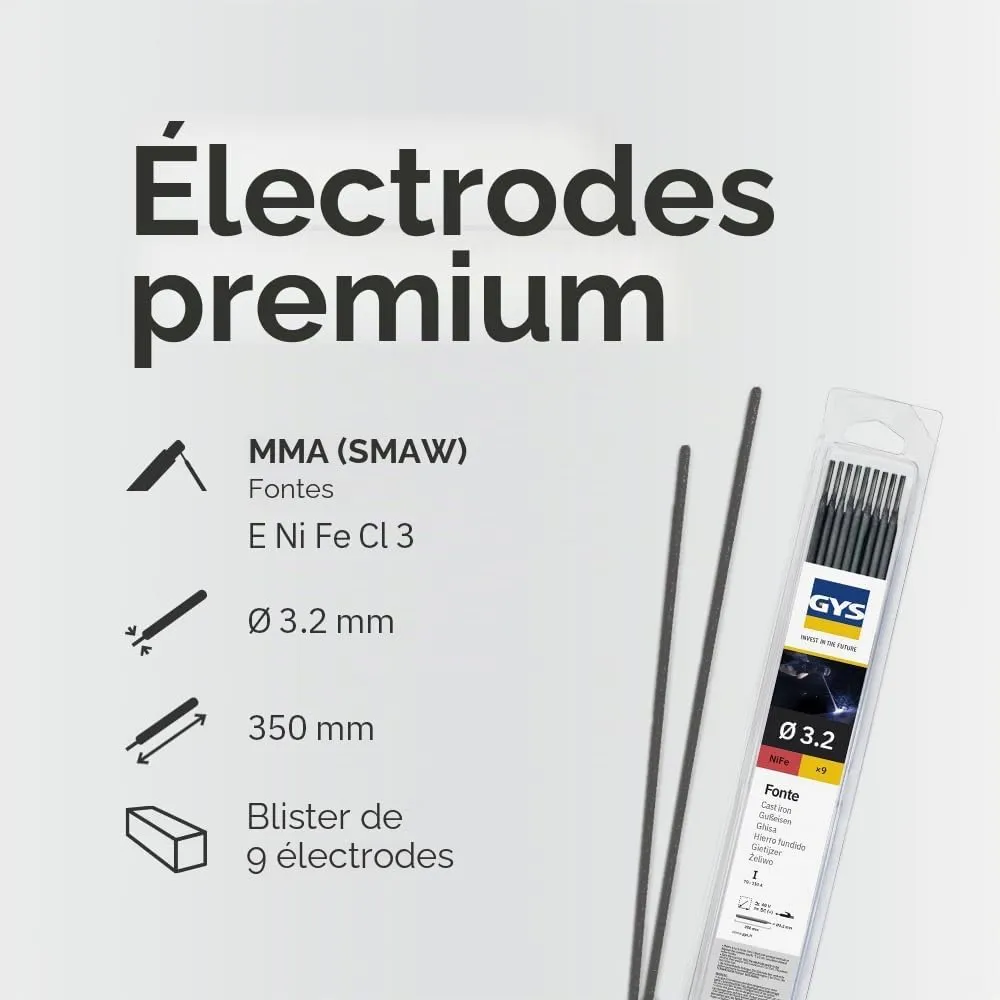 GYS électrodes fonte Ø 3,2 mm, blister de 9 nickel
