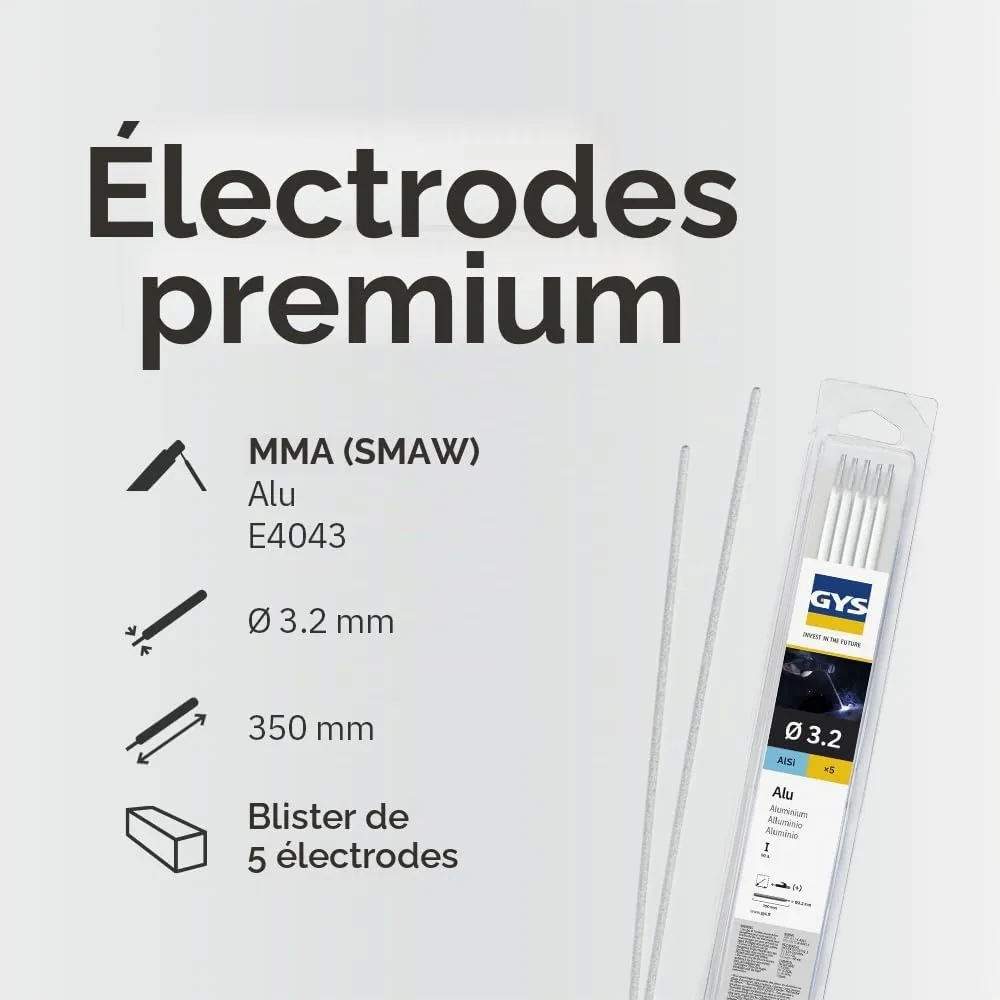 GYS électrode aluminium Ø 3,2 mm 4043, étui de 5, alliage au silicium