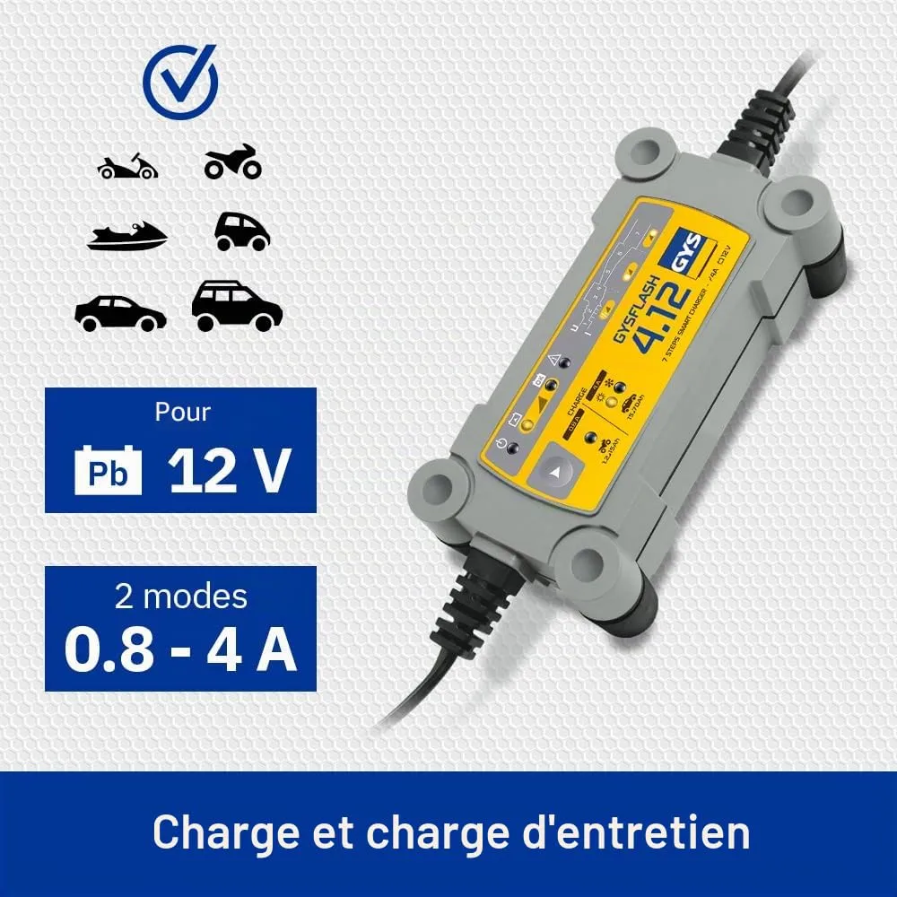 GYS GYSFLASH 4.12 chargeur batterie 12 V 0,8–4 A IP65