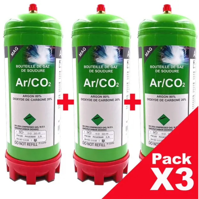 LA BOUTIQUE DU SOUDEUR argon CO2 bouteille gaz jetable 2,2 L pack de 3