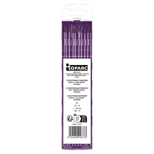 GYS Électrodes Tungstène E3 Ø1,6 Lilas Étui de 10