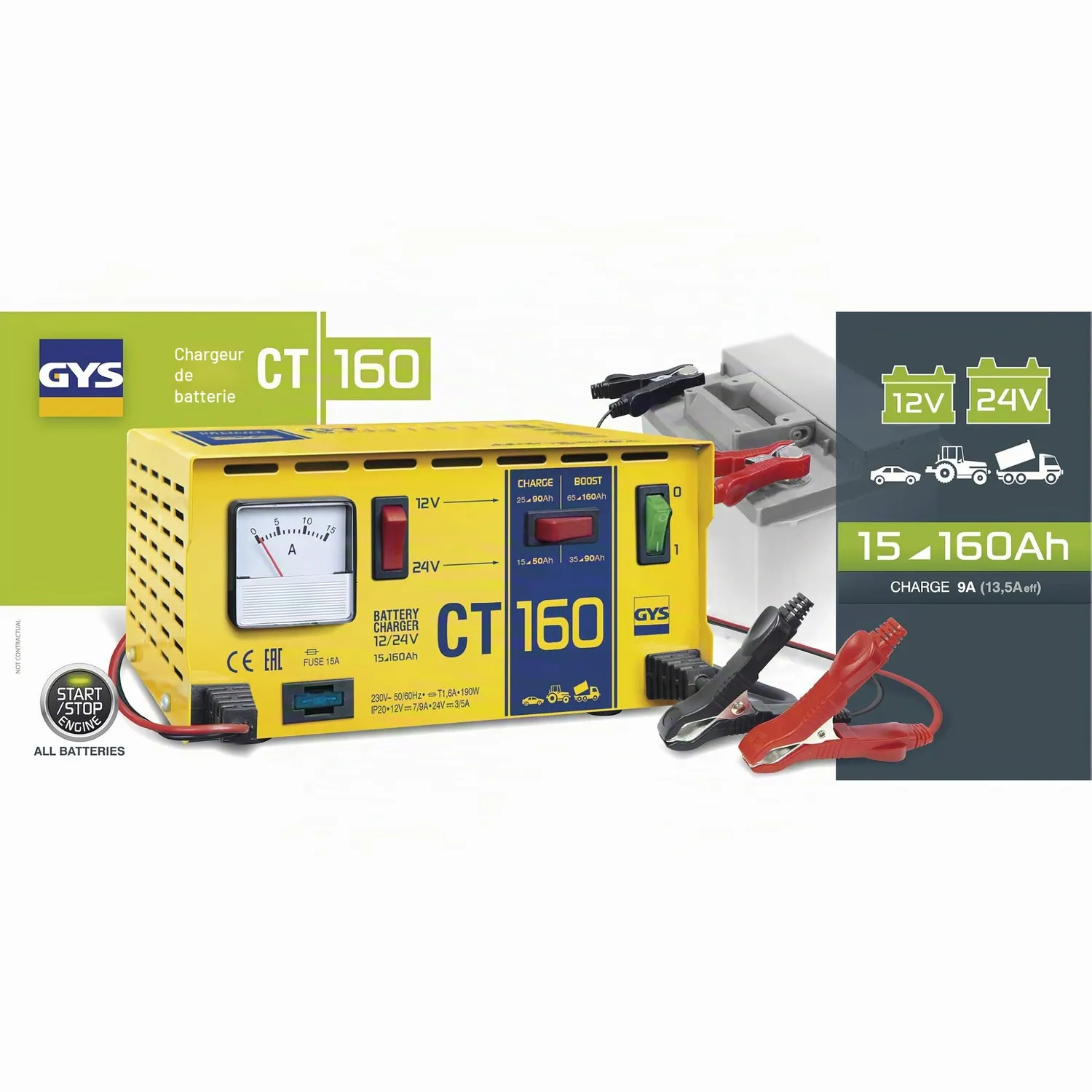 GYS CT 160 chargeur de batterie 12/24 V, plomb liquide
