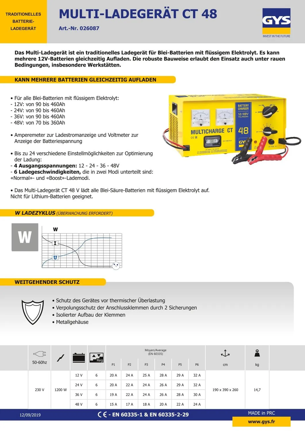 GYS MULTICHARGE CT 48 chargeur de batterie traditionnel