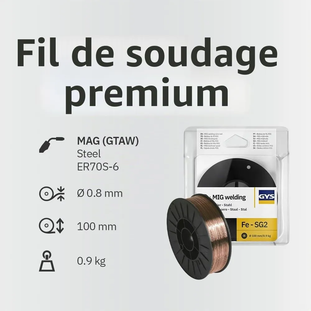 GYS SG2 ER70S-6 fil MIG MAG acier Ø 0,8 mm bobine 0,9 kg S100
