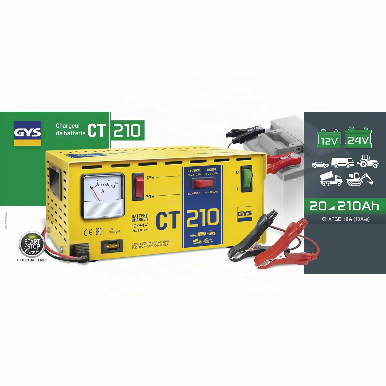 GYS CT 210 chargeur de batterie 12/24 V traditionnel