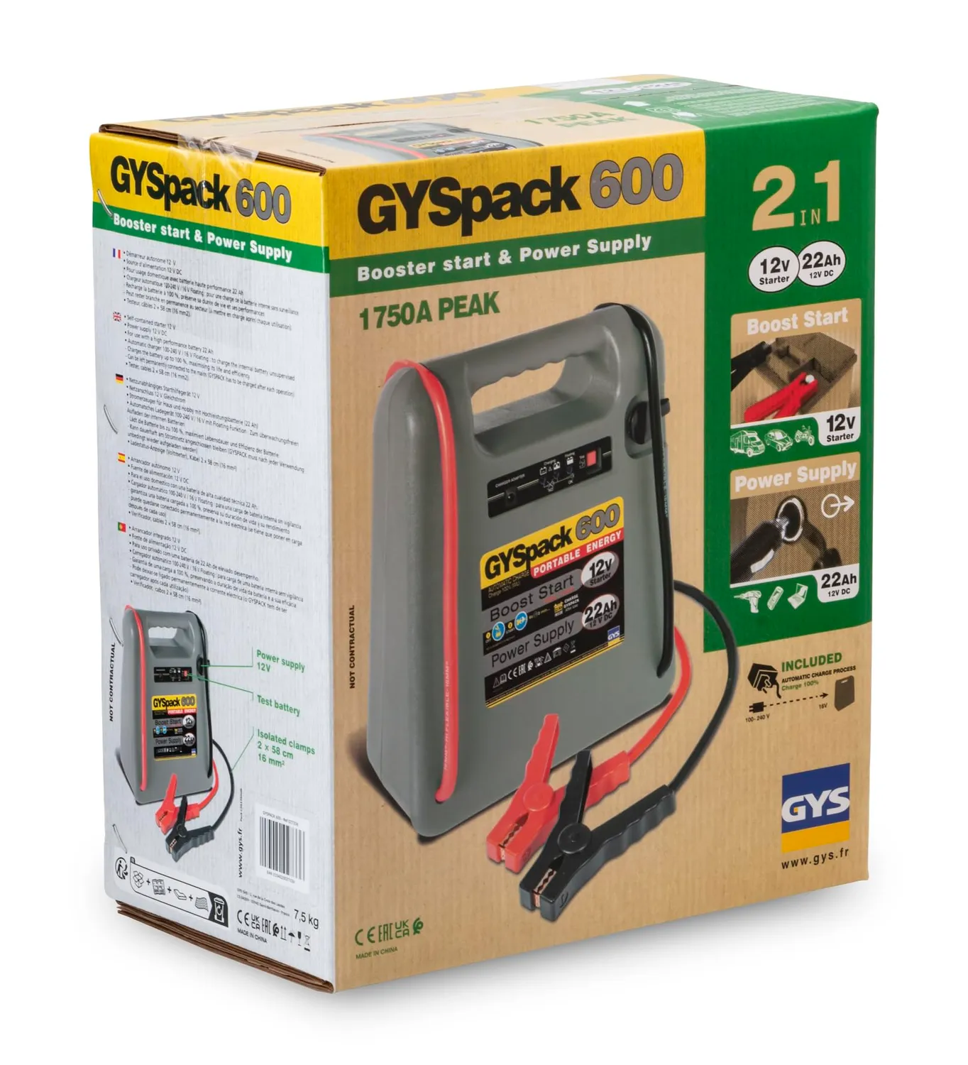 GYS GYSPACK 600 booster autonome 12 V, batterie 22 Ah