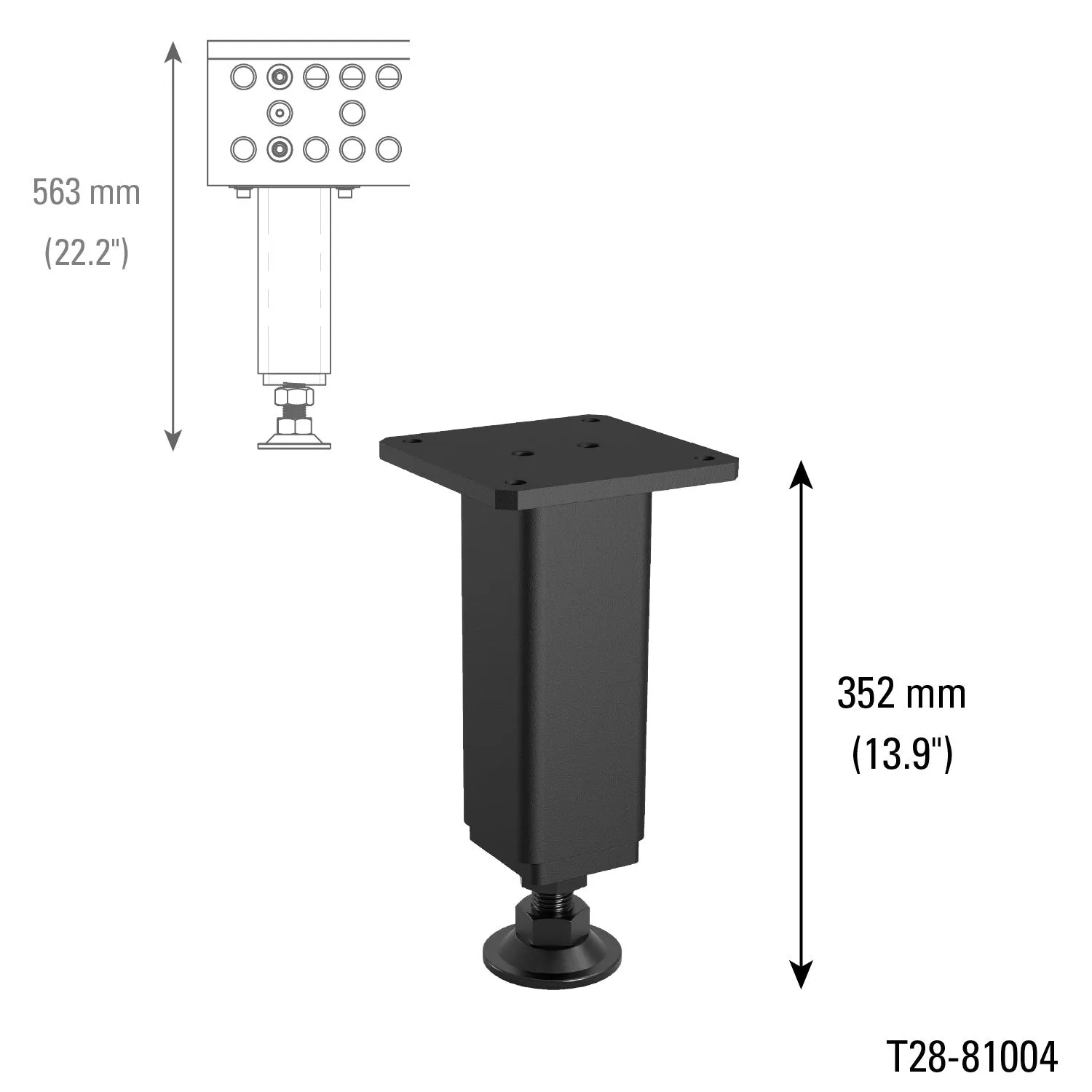 STRONG HAND EUROPE Alpha 28 Table Legs pieds de table modèle T28-81004 350 mm fixe