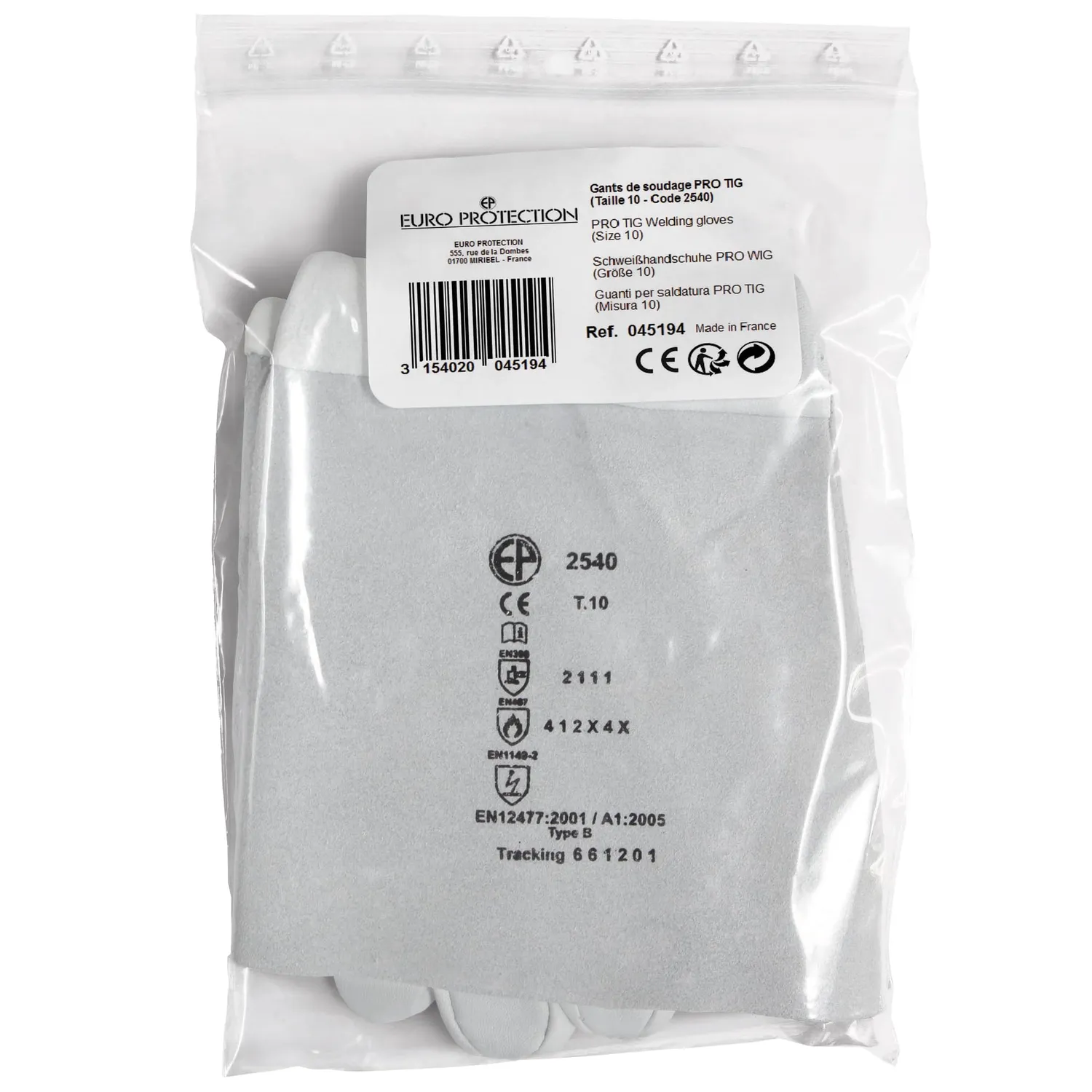 GYS Pro TIG gants de soudage taille 10, cuir croûte blanc